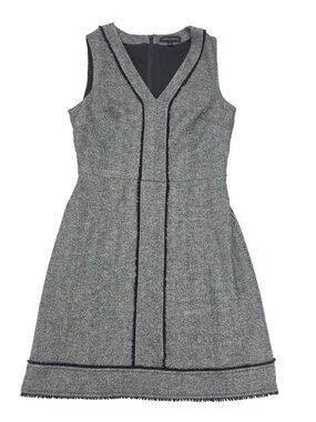 Banana Republic A-line Dress 8 Gray Fringe Business Casual Career Office V-neck